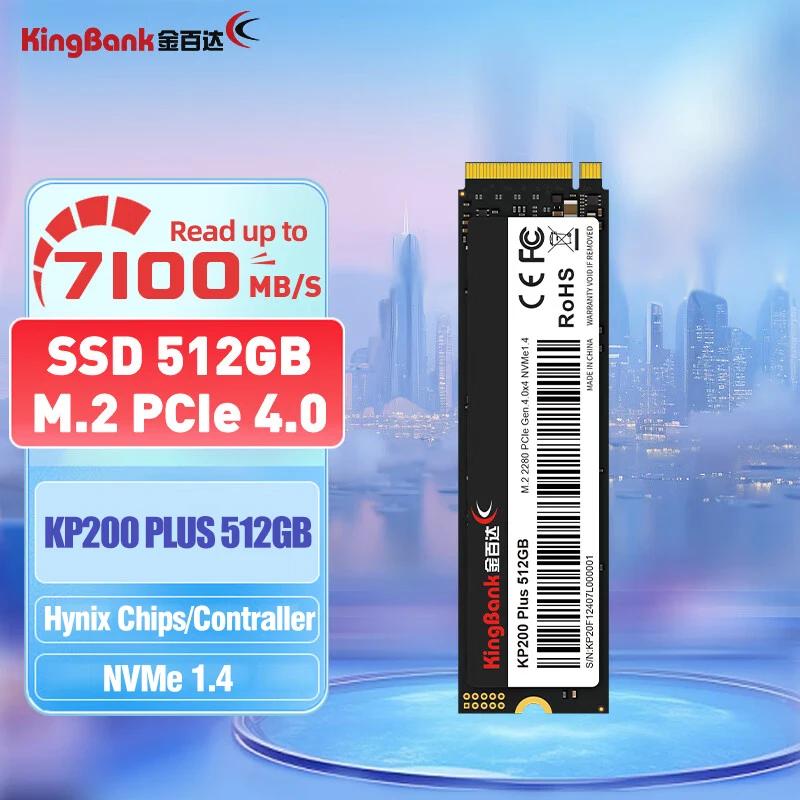 Kingbank Ʈ ũž  ָ Ʈ ̺, KP200 ÷ SSD Gen4x4  7000MBs, 512GB M.2 2280 SSD NVMe1.4 M2